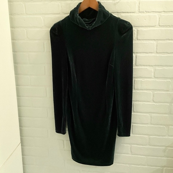 Guess Olga Mini Dress Green Velour Velvet Turtle neck Long sleeve Stretch XS - Picture 5 of 16